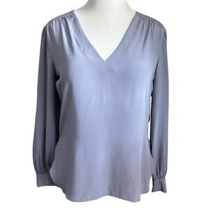 Amanda Uprichard 100% Silk Purple Long Sleeve Blouse Minimalist Size M *Flaw*